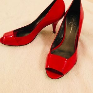 Jessica Simpson bright red peak toe heels